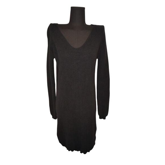 Black Sweater Dress V neck 100% Superfine Merino Wool Size Small - Picture 1 of 5